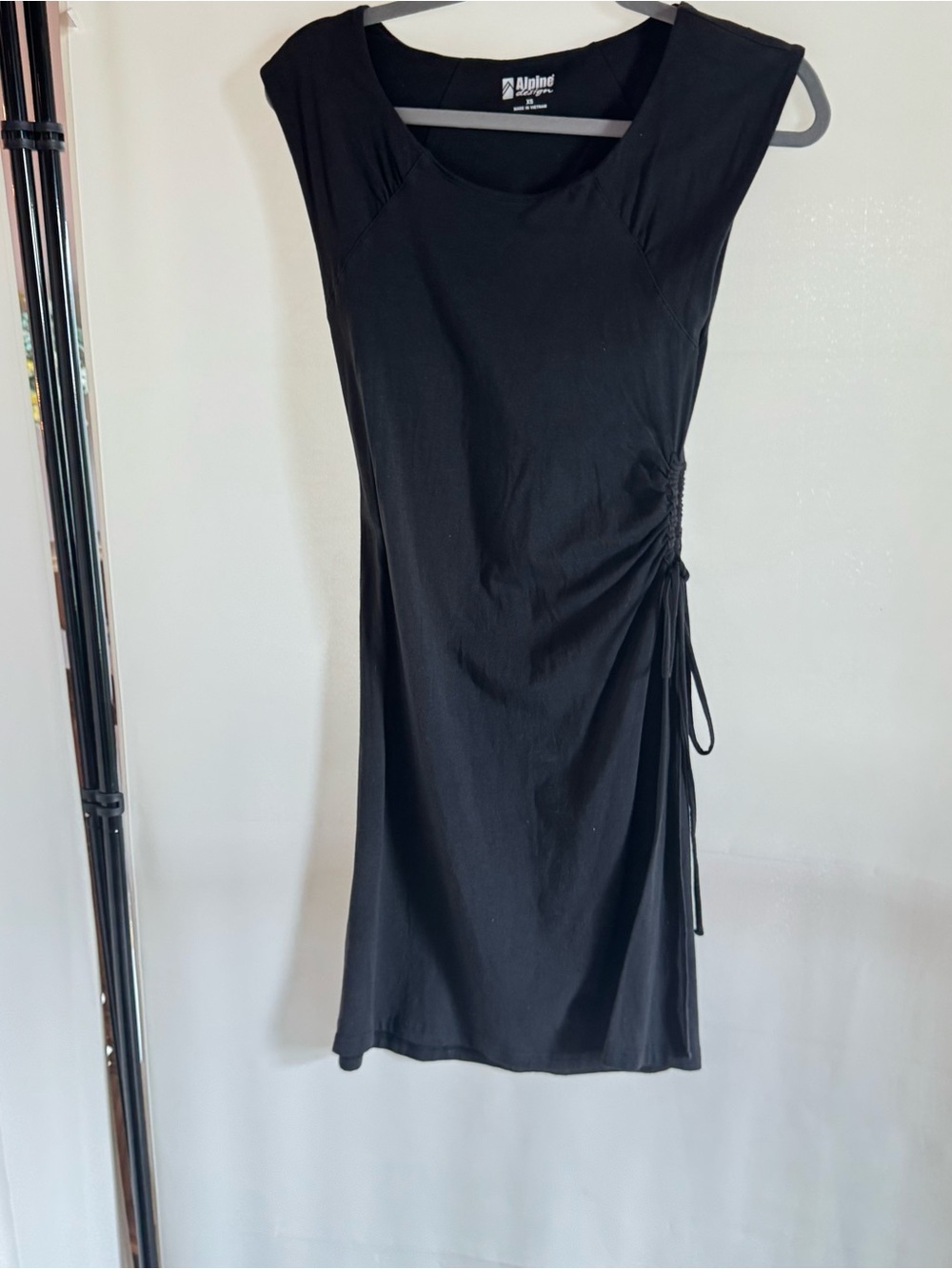 Alpine Black Side-Ruched Midi Dress